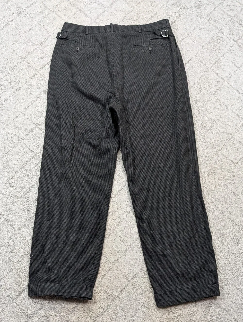 Vtg Polo Ralph Lauren Pants Mens 34x30 Gray Houndstooth Pleats Cuffs Side Buckle